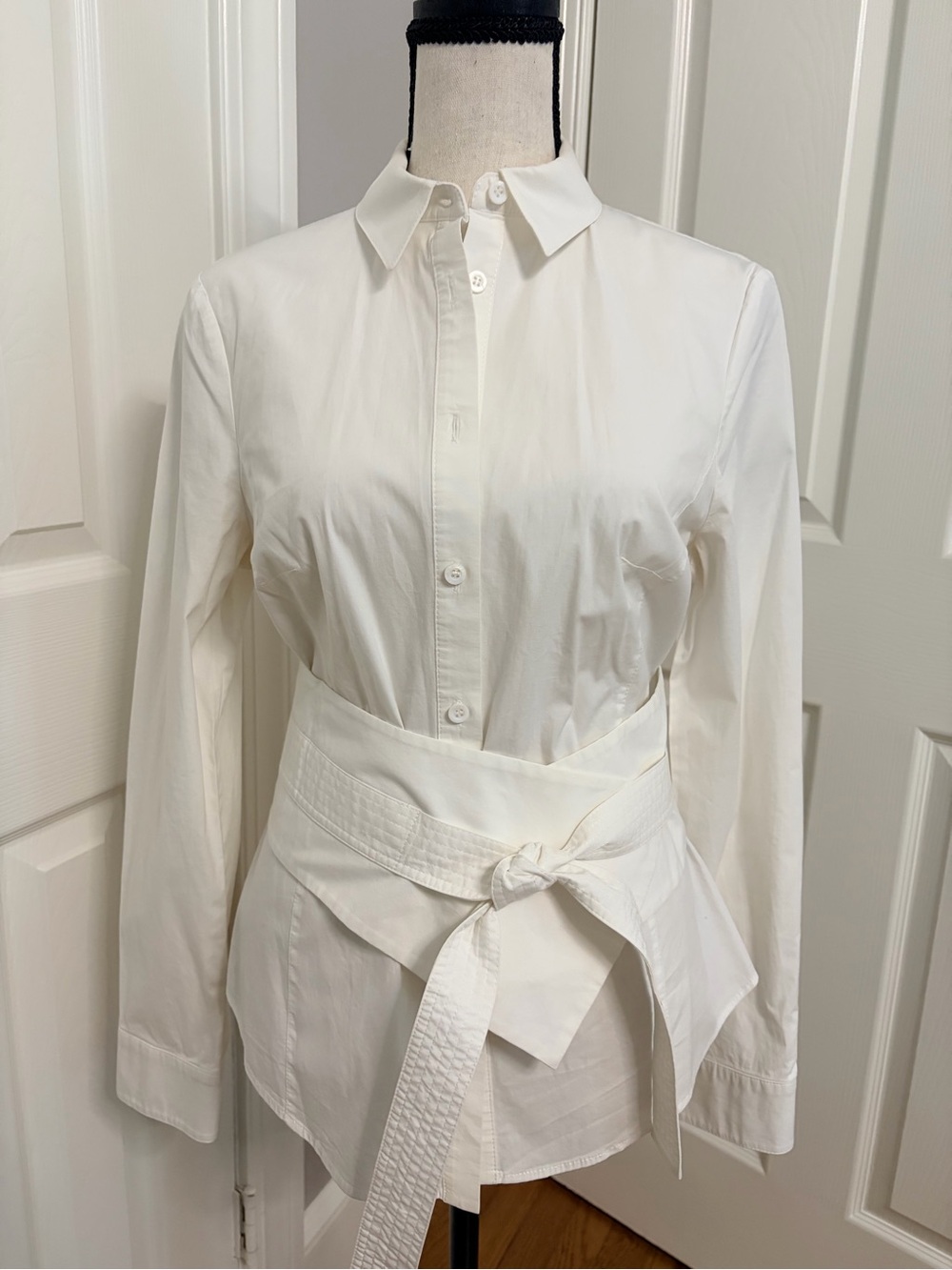 Karen Millen White Tie-Waist Button-Down Shirt